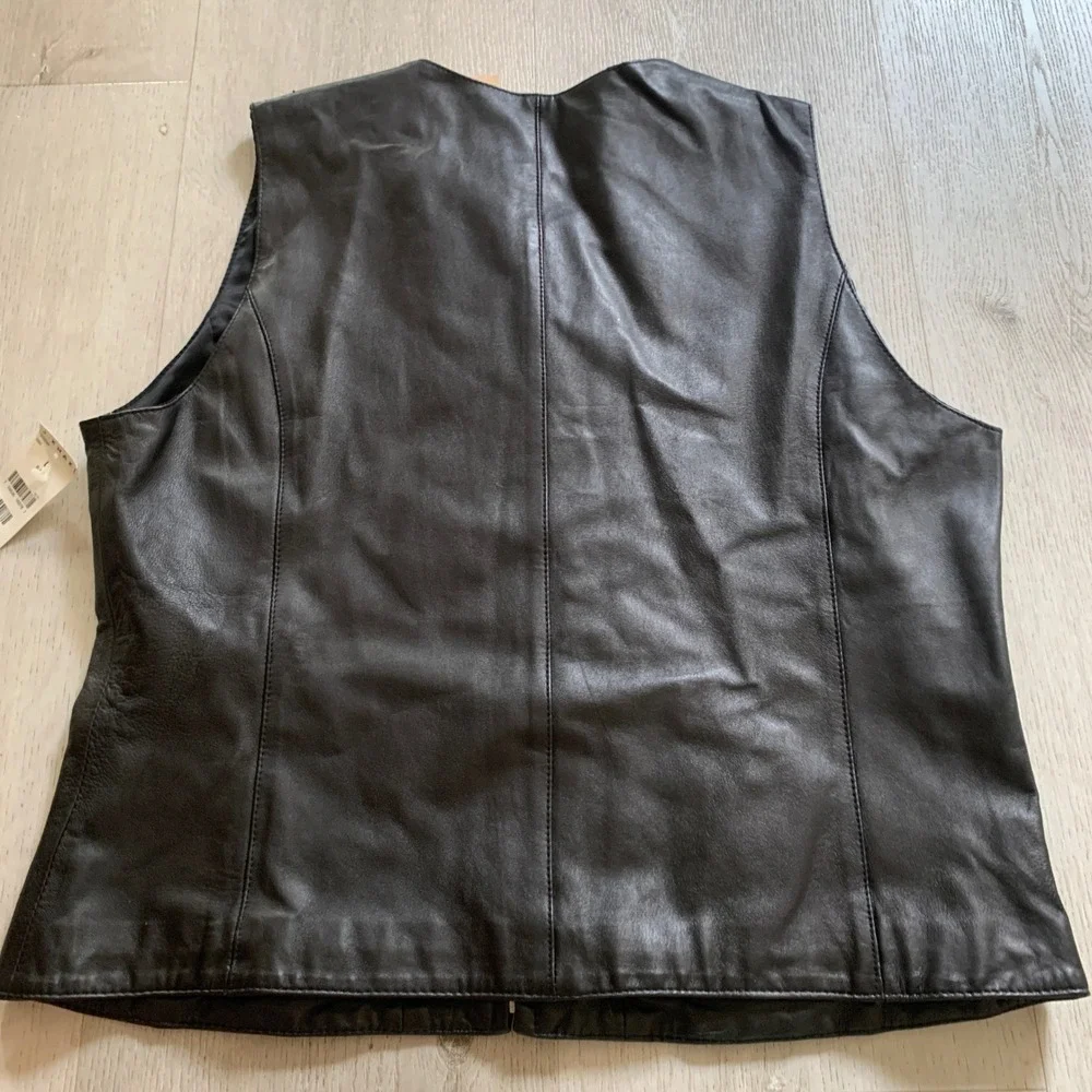 J Khaki Womens‎ Black Leather Zip Front Vest Size Large VS192536B NWT Biker Chic